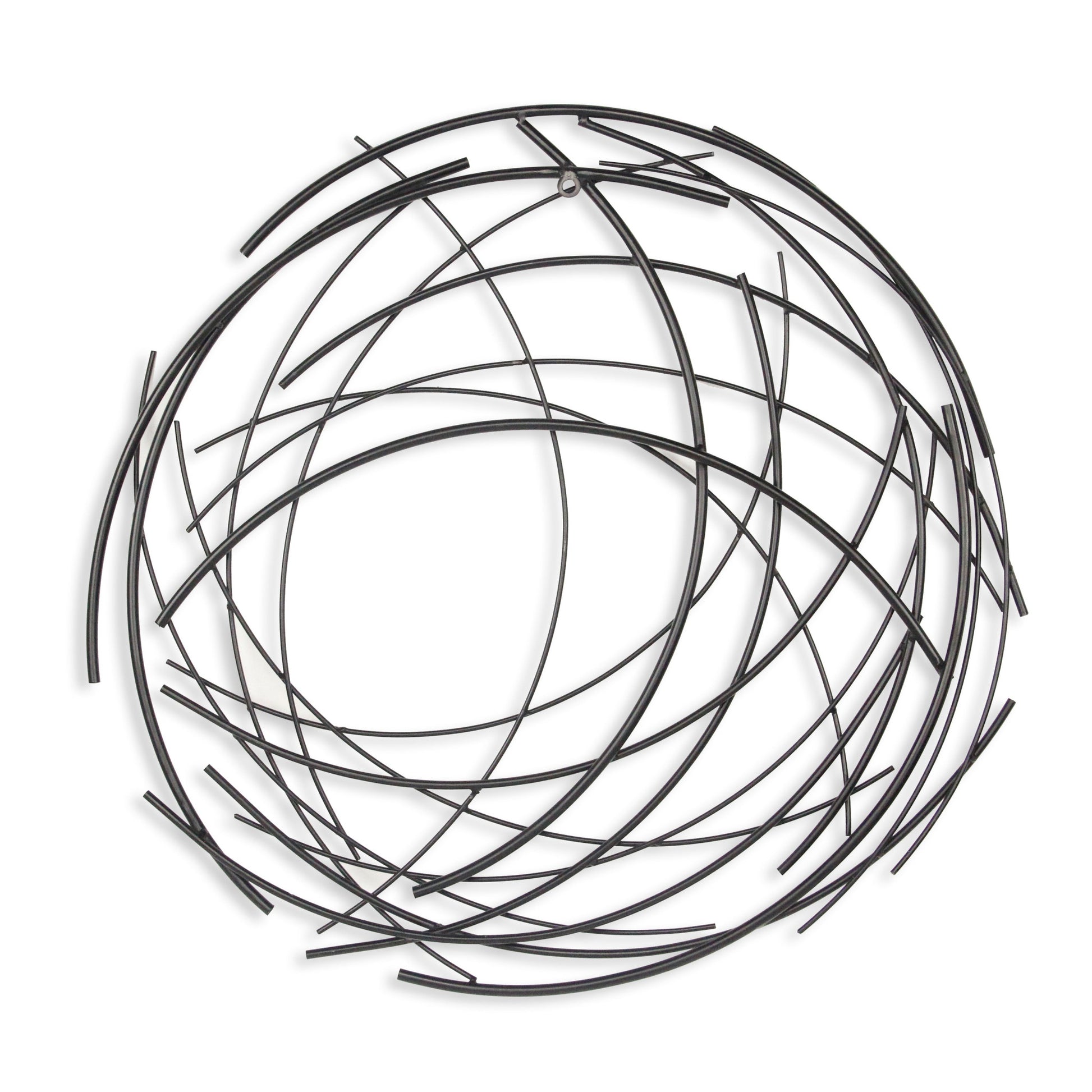 26" X 26" Black Metal Abstract Lines Round Hanging Dimensional Sculpture-4