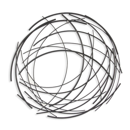 26" X 26" Black Metal Abstract Lines Round Hanging Dimensional Sculpture-4