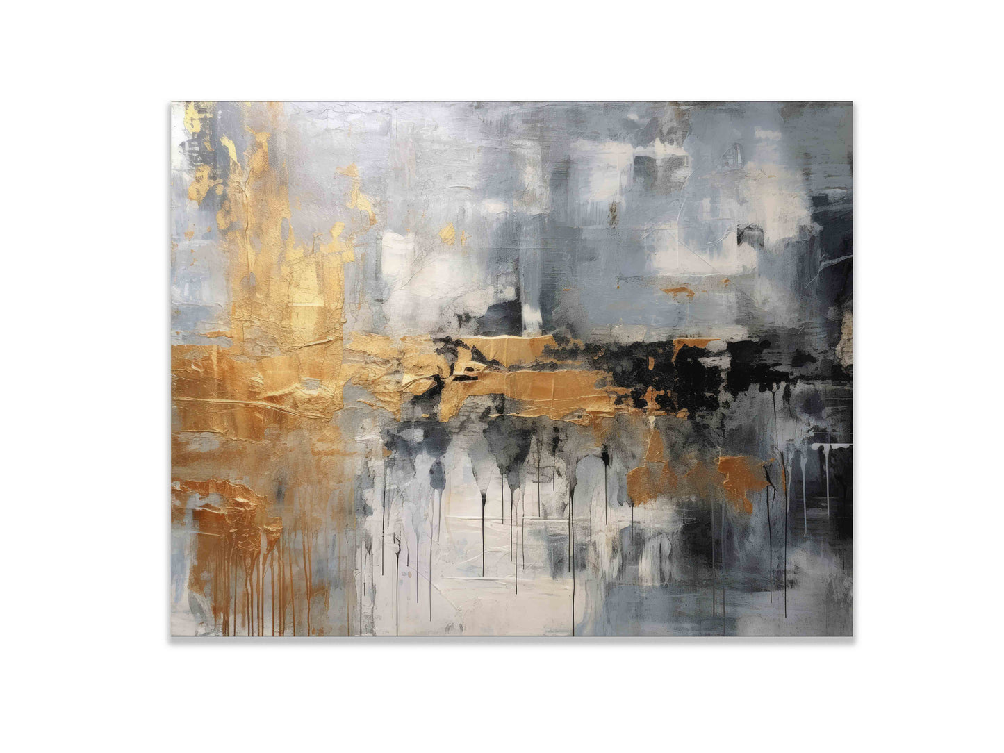 Autumn abstract canvas print-Minimalist art gold, beige, black and white-1