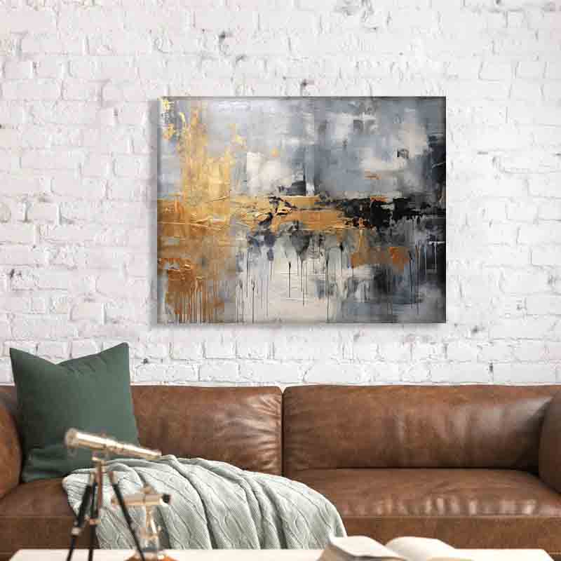 Autumn abstract canvas print-Minimalist art gold, beige, black and white-3