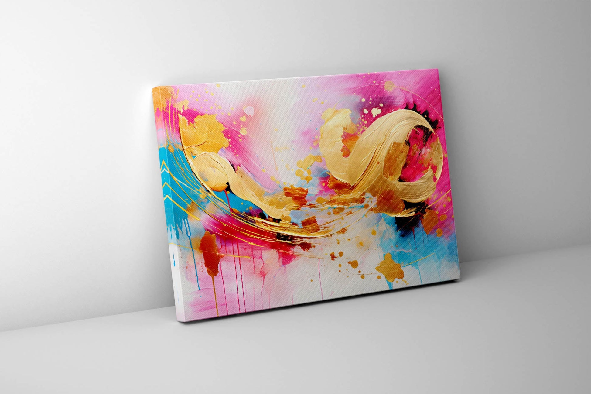 Fuchsia Gold Abstract 48X36 Fine Art Canvas Print-0