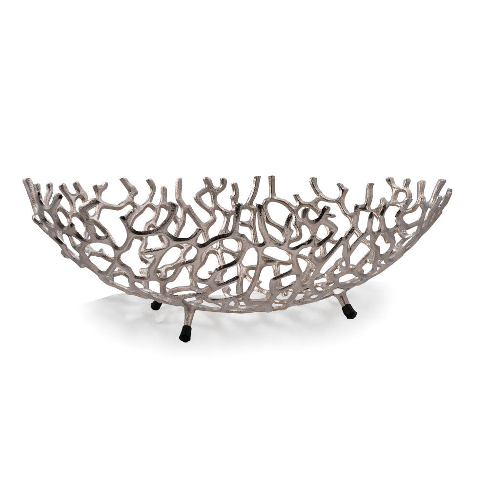 22" Silver Aluminum Faux Coral Oval Centerpiece Bowl-2