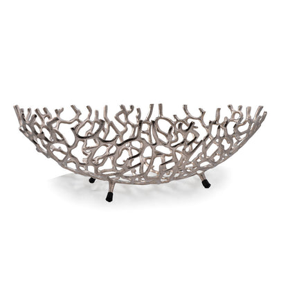 22" Silver Aluminum Faux Coral Oval Centerpiece Bowl-2