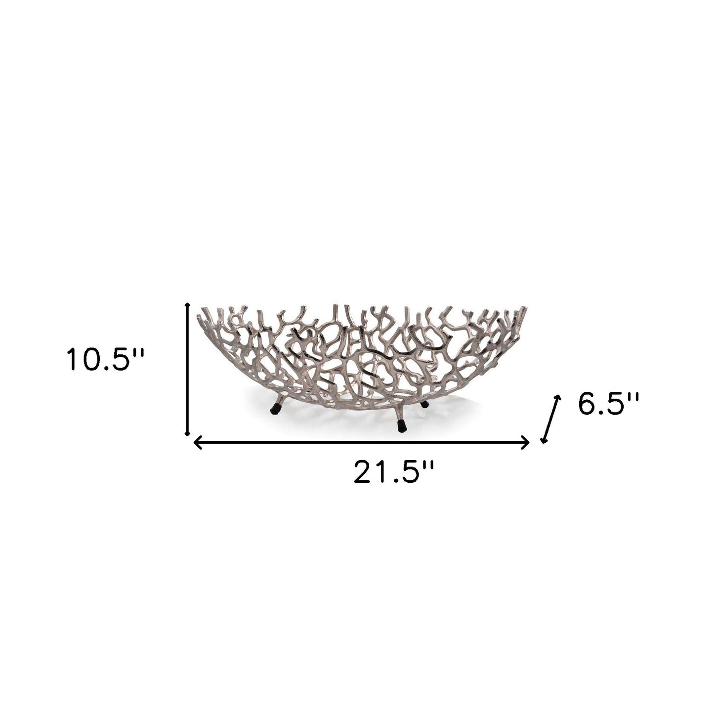 22" Silver Aluminum Faux Coral Oval Centerpiece Bowl-4