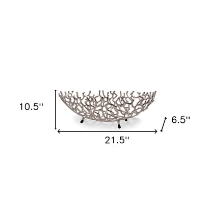 22" Silver Aluminum Faux Coral Oval Centerpiece Bowl-4