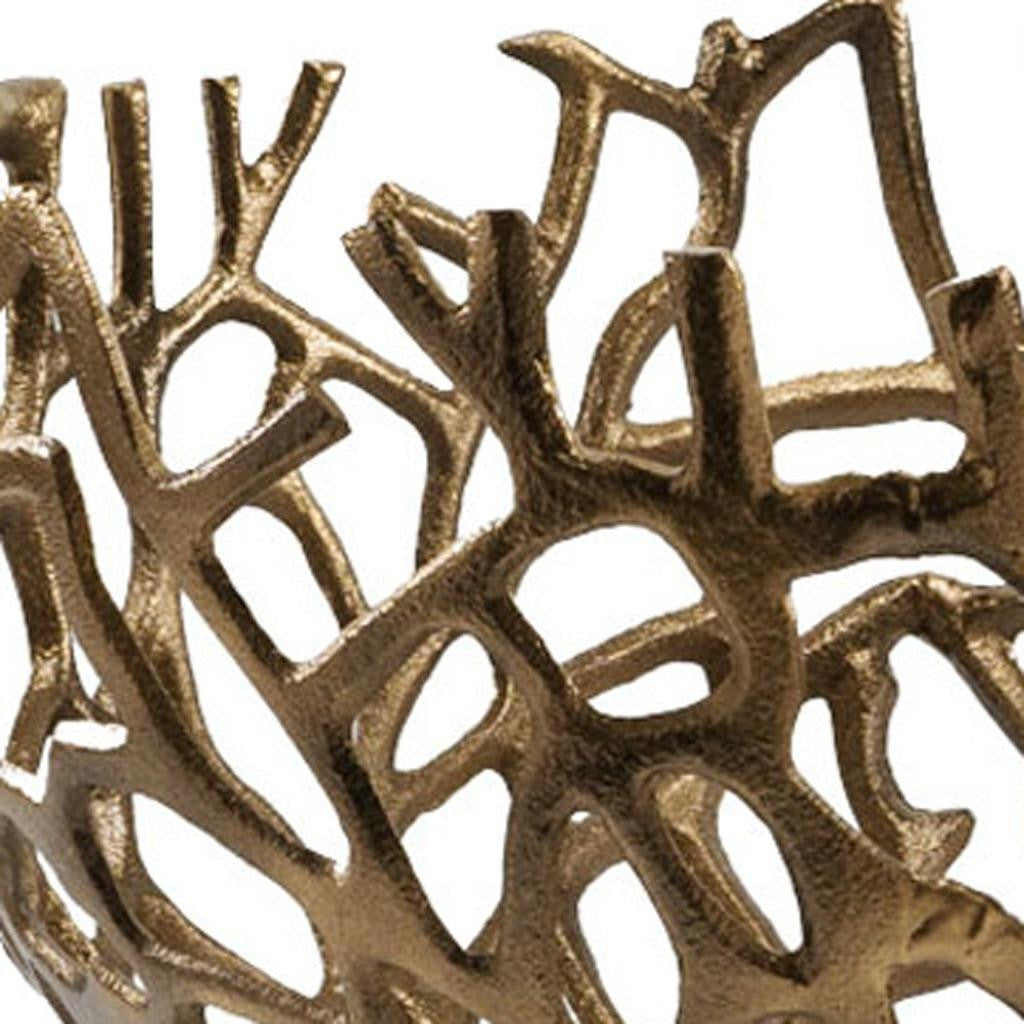 14" Gold Aluminum Coral Decorative Round Bowl-3