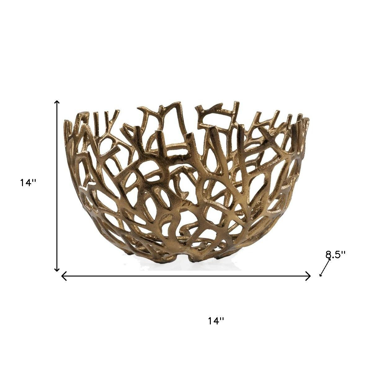14" Gold Aluminum Coral Decorative Round Bowl-5