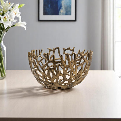 14" Gold Aluminum Coral Decorative Round Bowl-0