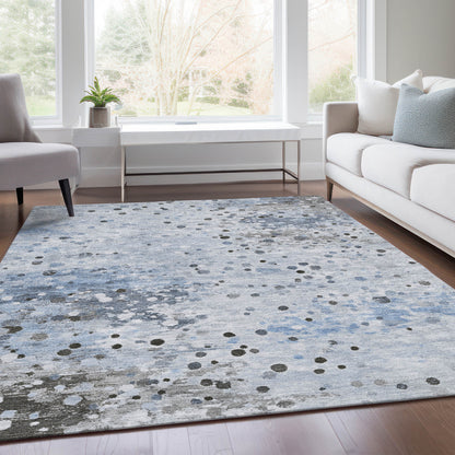 8' X 10' Sky Blue And Gray Abstract Washable Indoor Outdoor Area Rug-6