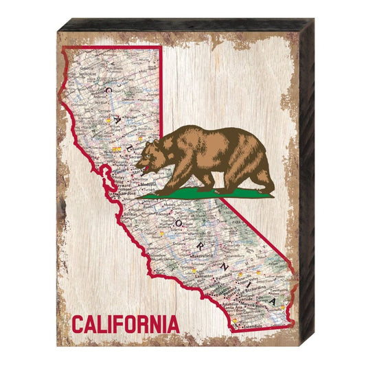 California Map and Bear Wood Handcrafted Wall Home Decor-0