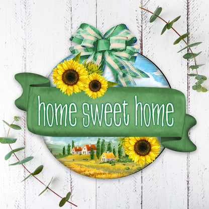 Front door welcome sign Home Sweet Home wreath Main entrance welcome sign - Wooden front porch decor - 933104H-2