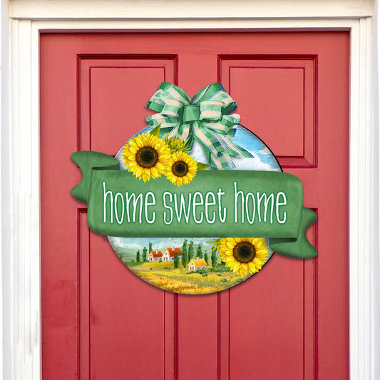 Front door welcome sign Home Sweet Home wreath Main entrance welcome sign - Wooden front porch decor - 933104H-0