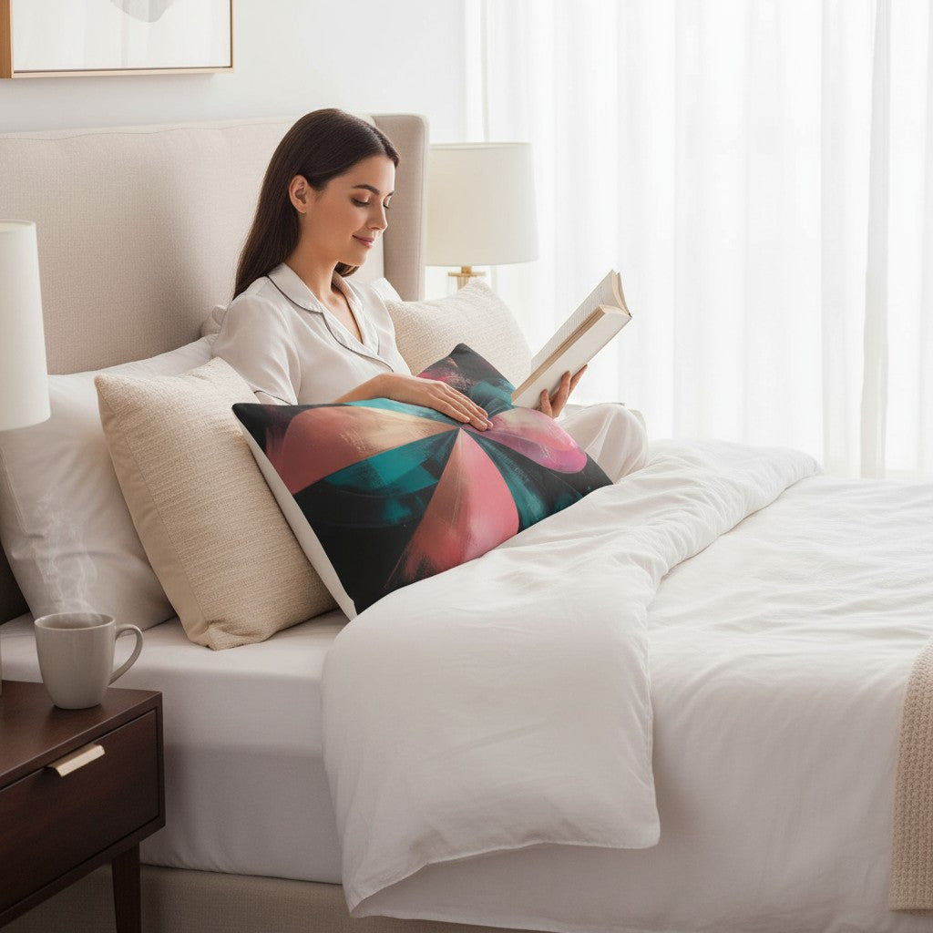 Radiant Bloom — Teal & Coral Accent Pillow