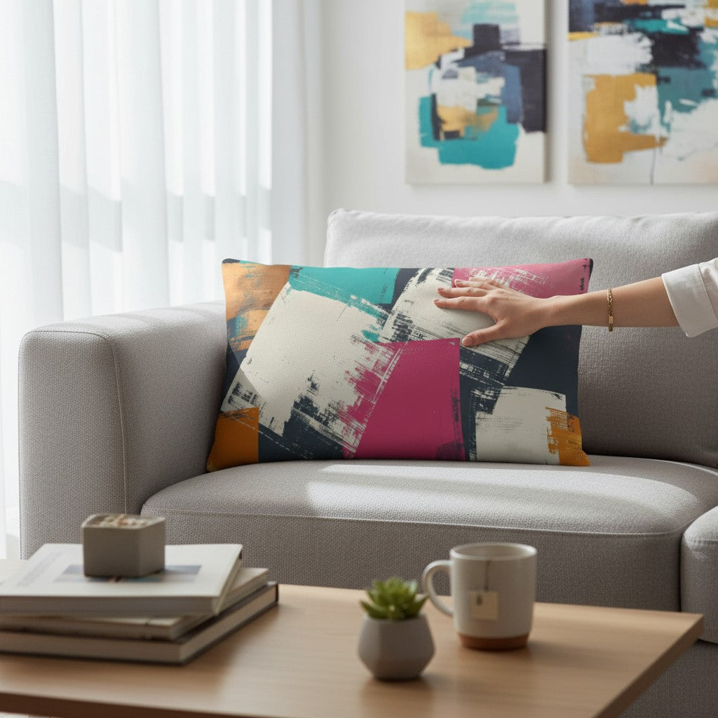 Urban Abstract — Magenta & Teal Accent Pillow