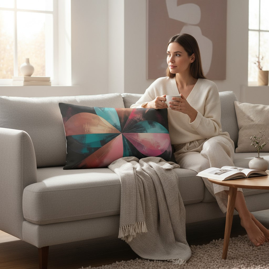 Radiant Bloom — Teal & Coral Accent Pillow