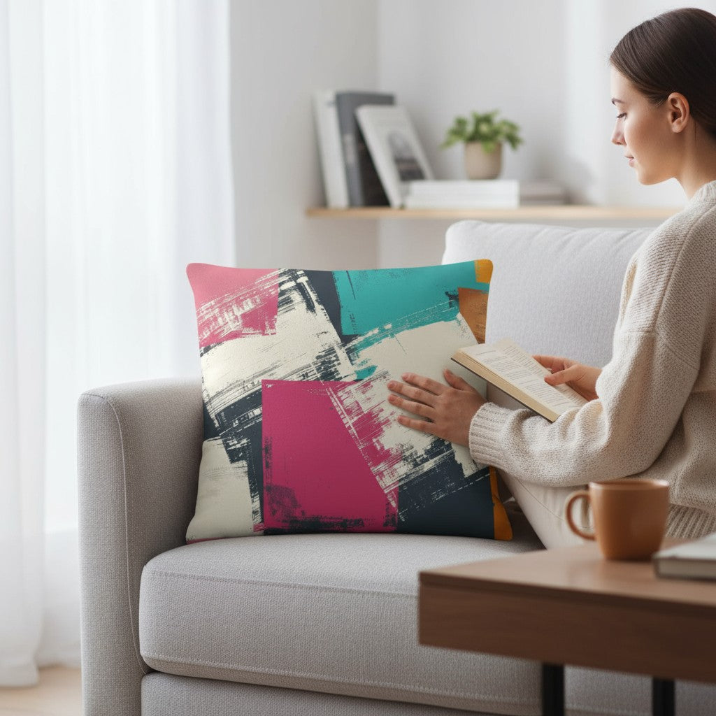 Urban Abstract — Magenta & Teal Accent Pillow