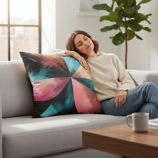 Radiant Bloom — Teal & Coral Accent Pillow