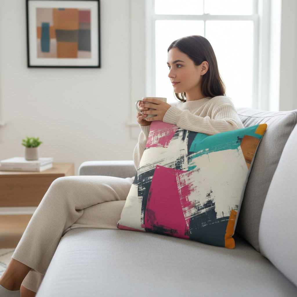 Urban Abstract — Magenta & Teal Accent Pillow