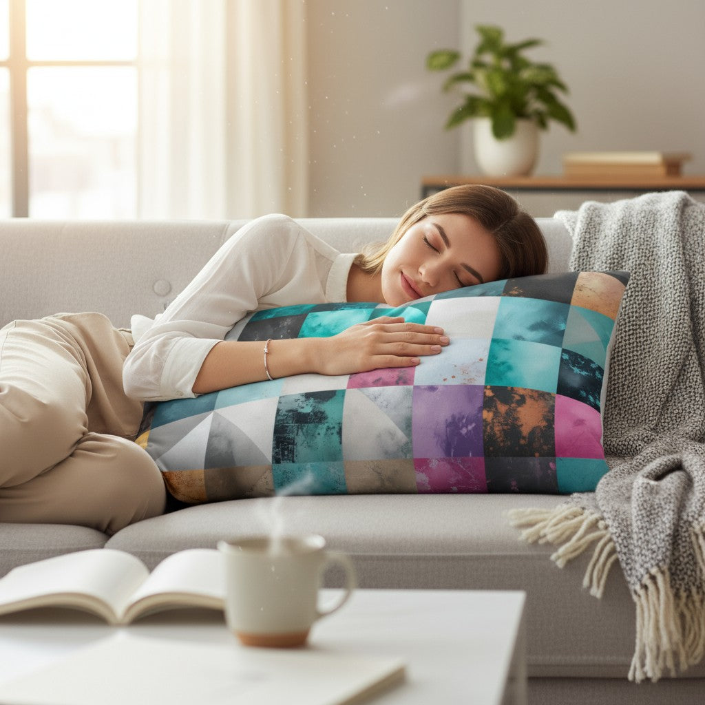 Chromatic Mosaic — Teal & Copper Accent Pillow